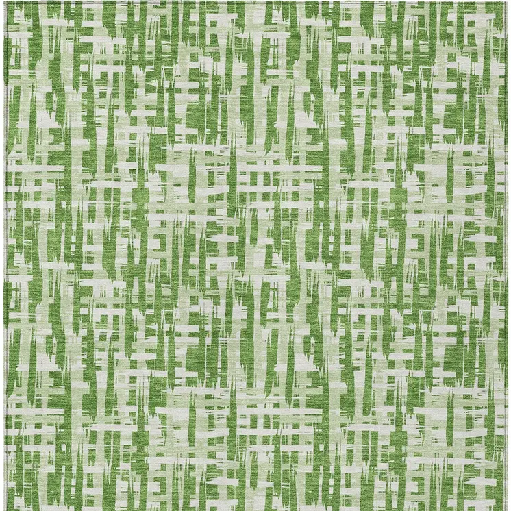 10' X 14' Green And Ivory Abstract Washable Indoor Outdoor Area Rug