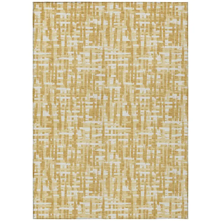 3' X 5' Gold Brown And Beige Abstract Washable Indoor Outdoor Area Rug