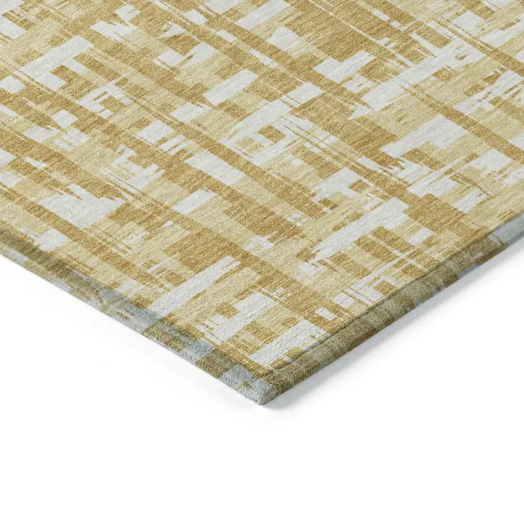 3' X 5' Gold Brown And Beige Abstract Washable Indoor Outdoor Area Rug