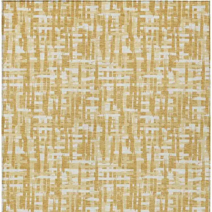 3' X 5' Gold Brown And Beige Abstract Washable Indoor Outdoor Area Rug