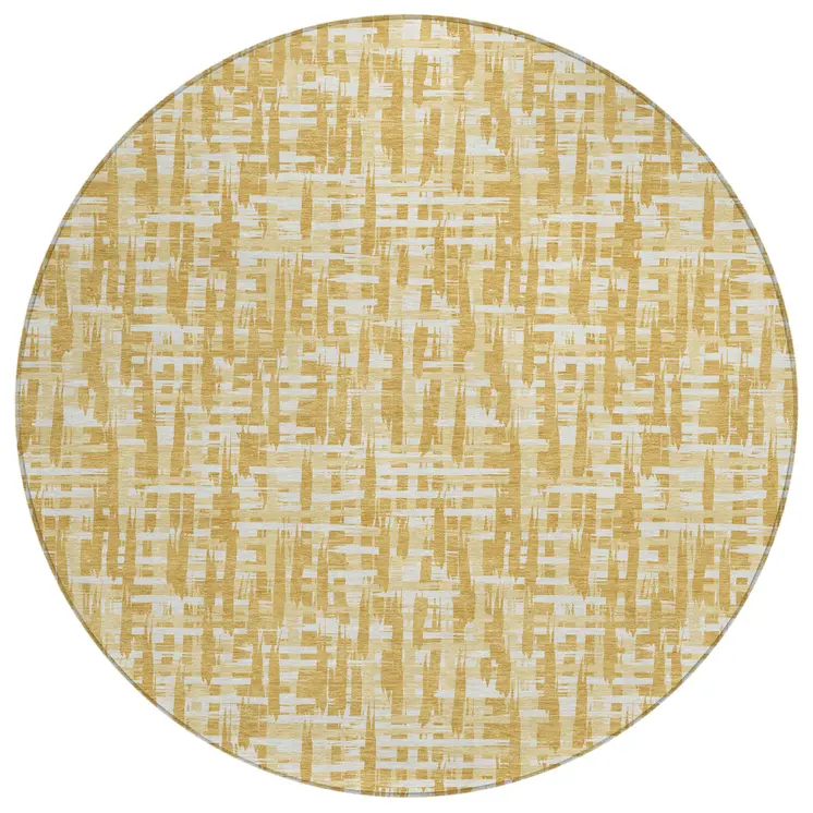 8' Gold Brown And Beige Round Abstract Washable Indoor Outdoor Area Rug