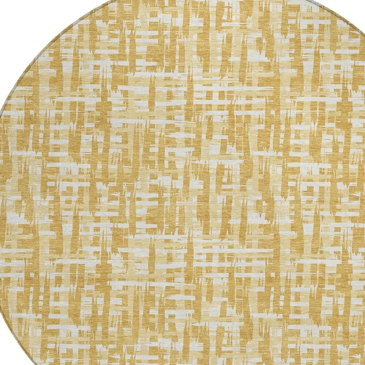 8' Gold Brown And Beige Round Abstract Washable Indoor Outdoor Area Rug
