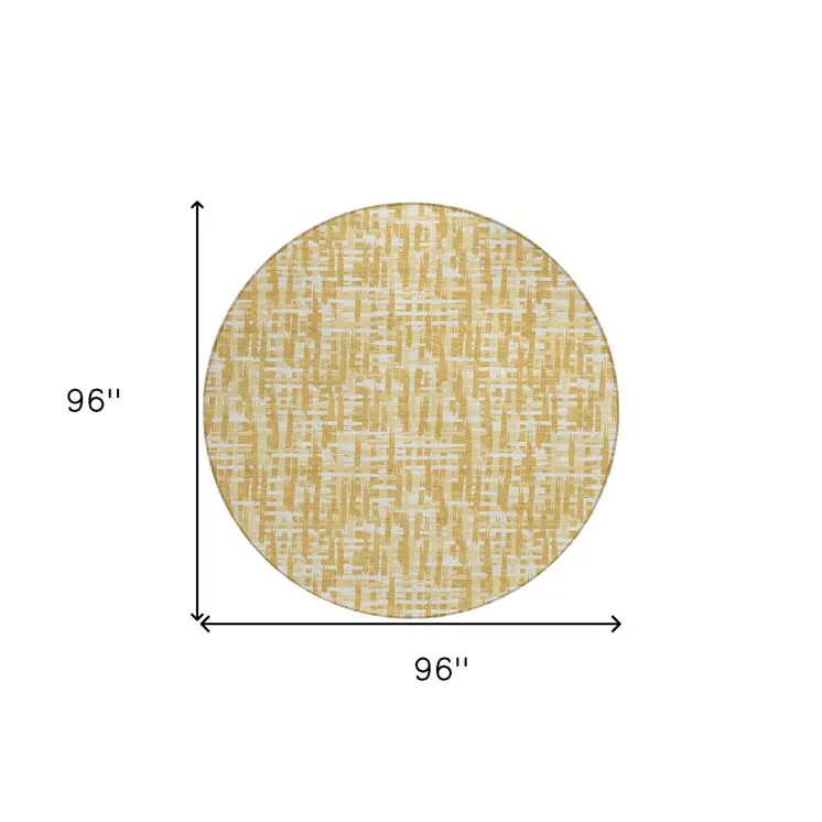 8' Gold Brown And Beige Round Abstract Washable Indoor Outdoor Area Rug