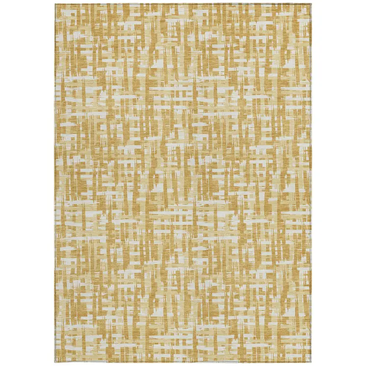 8' X 10' Gold Brown And Beige Abstract Washable Indoor Outdoor Area Rug