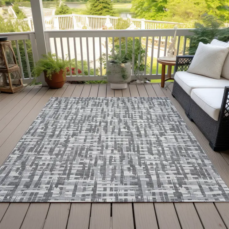 3' X 5' Gray And Charcoal Abstract Washable Indoor Outdoor Area Rug
