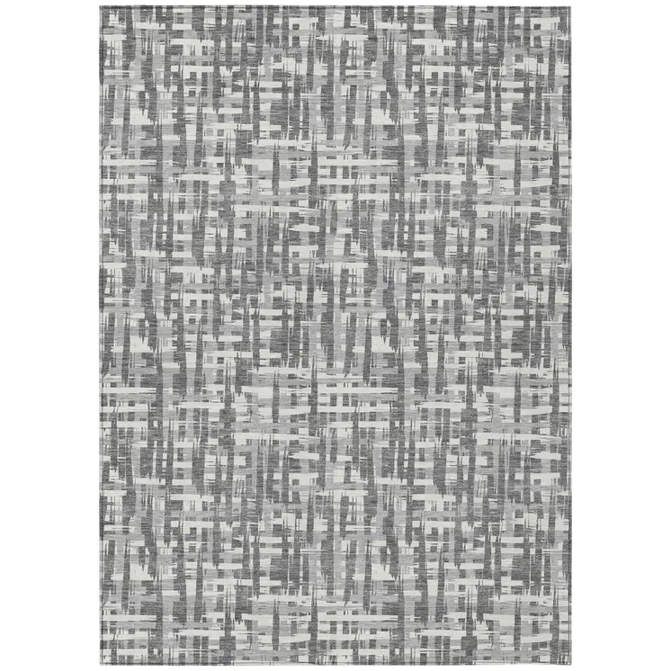 3' X 5' Gray And Charcoal Abstract Washable Indoor Outdoor Area Rug