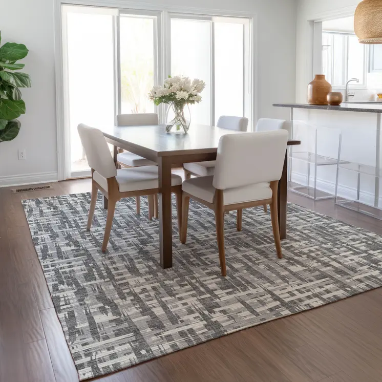 3' X 5' Gray And Charcoal Abstract Washable Indoor Outdoor Area Rug