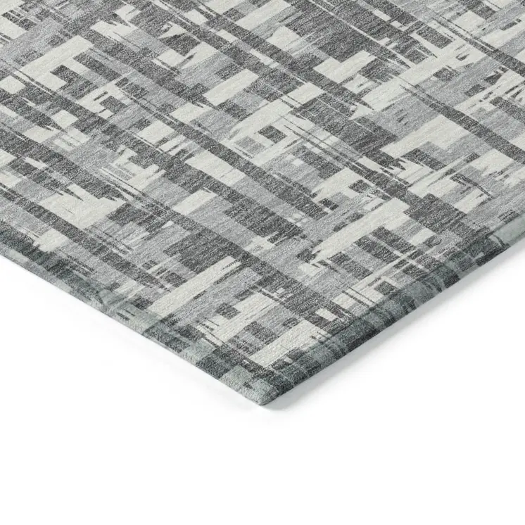 5' X 8' Gray And Charcoal Abstract Washable Indoor Outdoor Area Rug