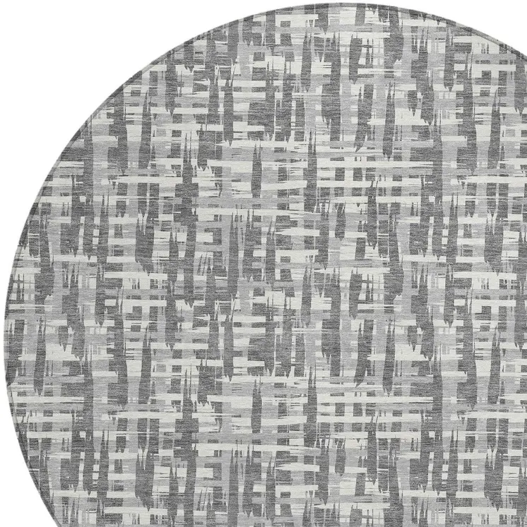 8' Gray And Charcoal Round Abstract Washable Indoor Outdoor Area Rug