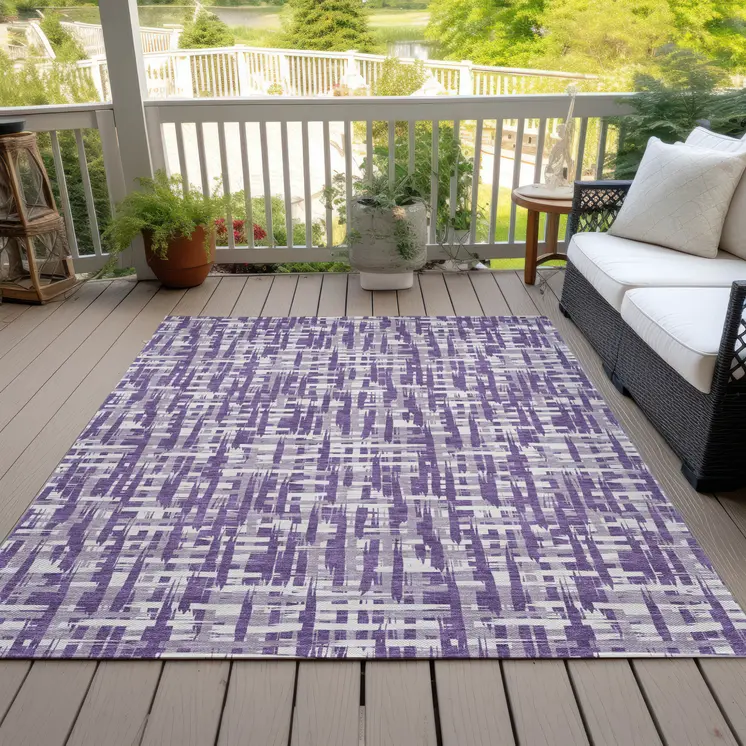 3' X 5' Purple And Lavender Abstract Washable Indoor Outdoor Area Rug