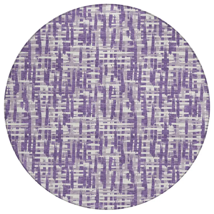 8' Purple And Lavender Round Abstract Washable Indoor Outdoor Area Rug