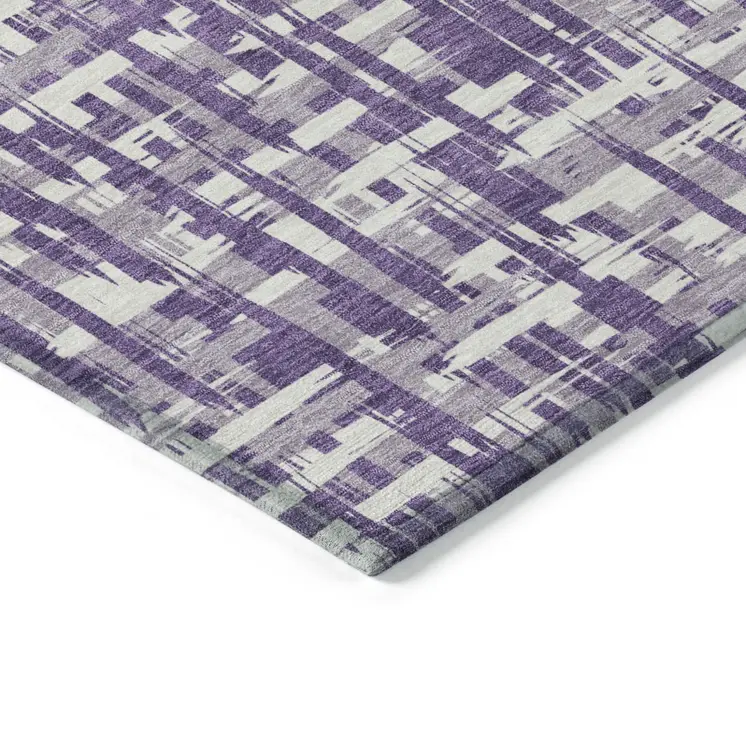 8' Purple And Lavender Round Abstract Washable Indoor Outdoor Area Rug