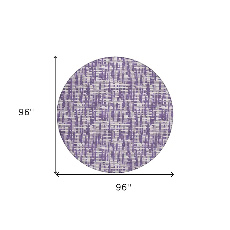 8' Purple And Lavender Round Abstract Washable Indoor Outdoor Area Rug