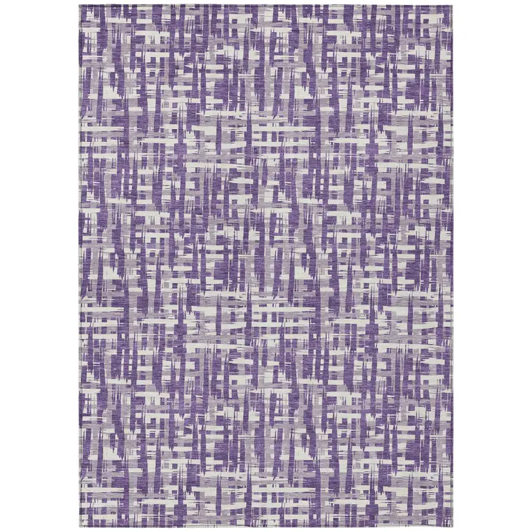 8' X 10' Purple And Lavender Abstract Washable Indoor Outdoor Area Rug