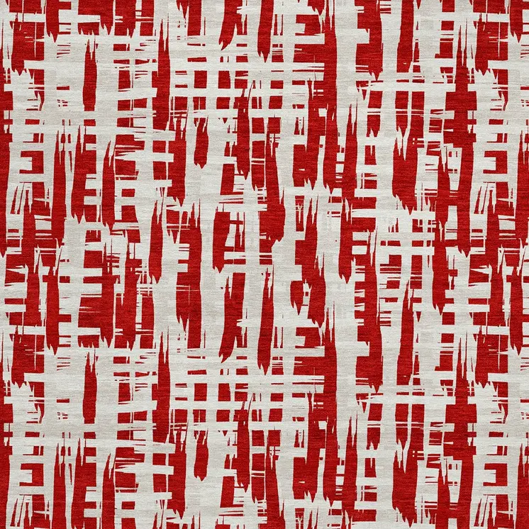 8' Red And Ivory Round Abstract Washable Indoor Outdoor Area Rug