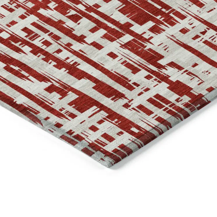 8' X 10' Red And Ivory Abstract Washable Indoor Outdoor Area Rug