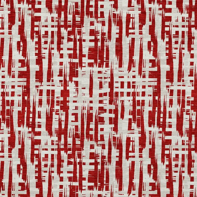 8' X 10' Red And Ivory Abstract Washable Indoor Outdoor Area Rug