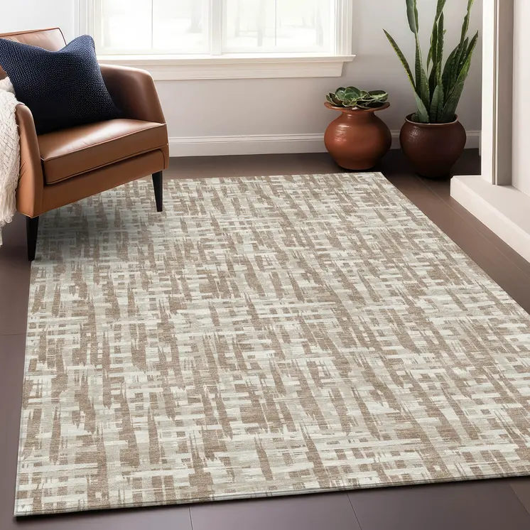 8' X 10' Tan And Beige Abstract Washable Indoor Outdoor Area Rug