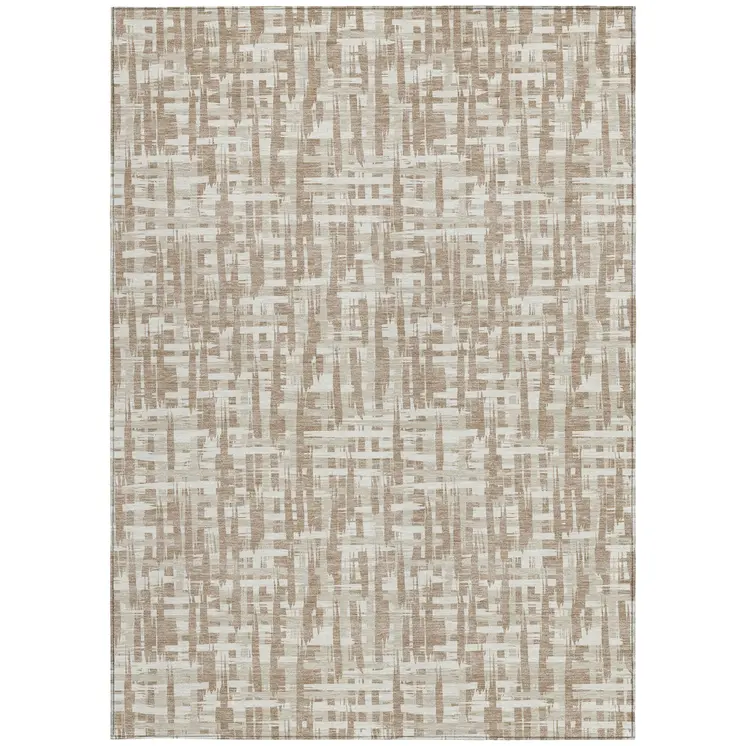 9' X 12' Tan And Beige Abstract Washable Indoor Outdoor Area Rug