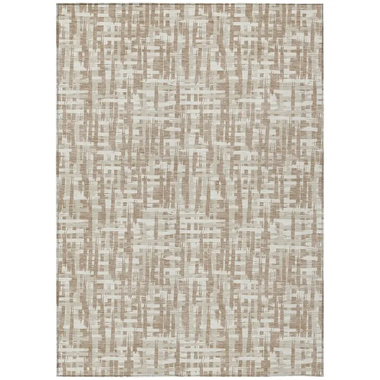 9' X 12' Tan And Beige Abstract Washable Indoor Outdoor Area Rug