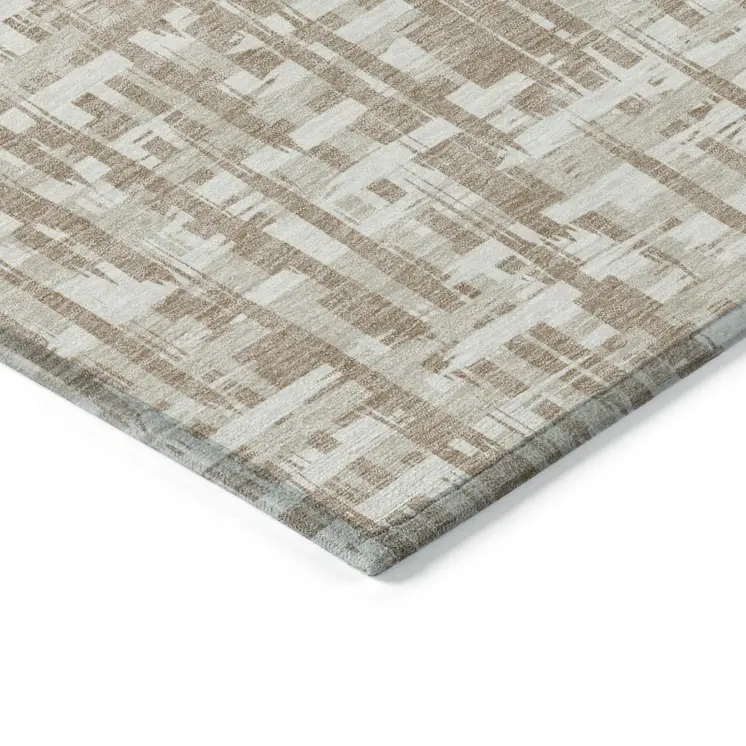 9' X 12' Tan And Beige Abstract Washable Indoor Outdoor Area Rug