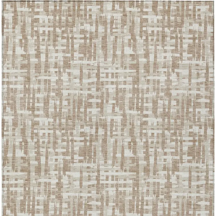 10' X 14' Tan And Beige Abstract Washable Indoor Outdoor Area Rug