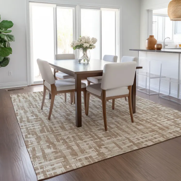 10' X 14' Tan And Beige Abstract Washable Indoor Outdoor Area Rug