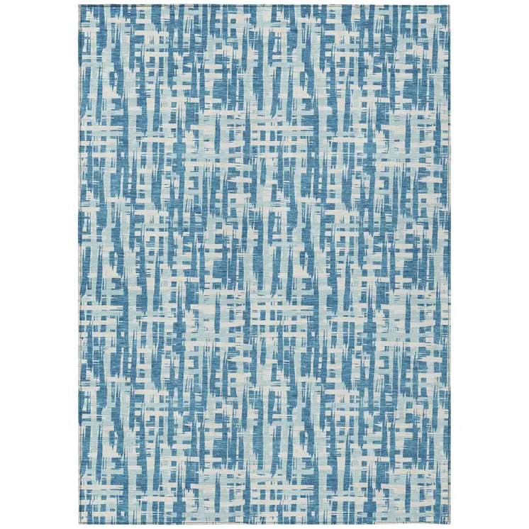 3' X 5' Teal Blue Sky Blue And Ivory Abstract Washable Indoor Outdoor Area Rug