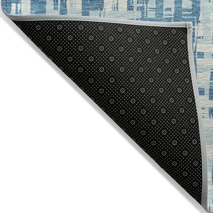 3' X 5' Teal Blue Sky Blue And Ivory Abstract Washable Indoor Outdoor Area Rug