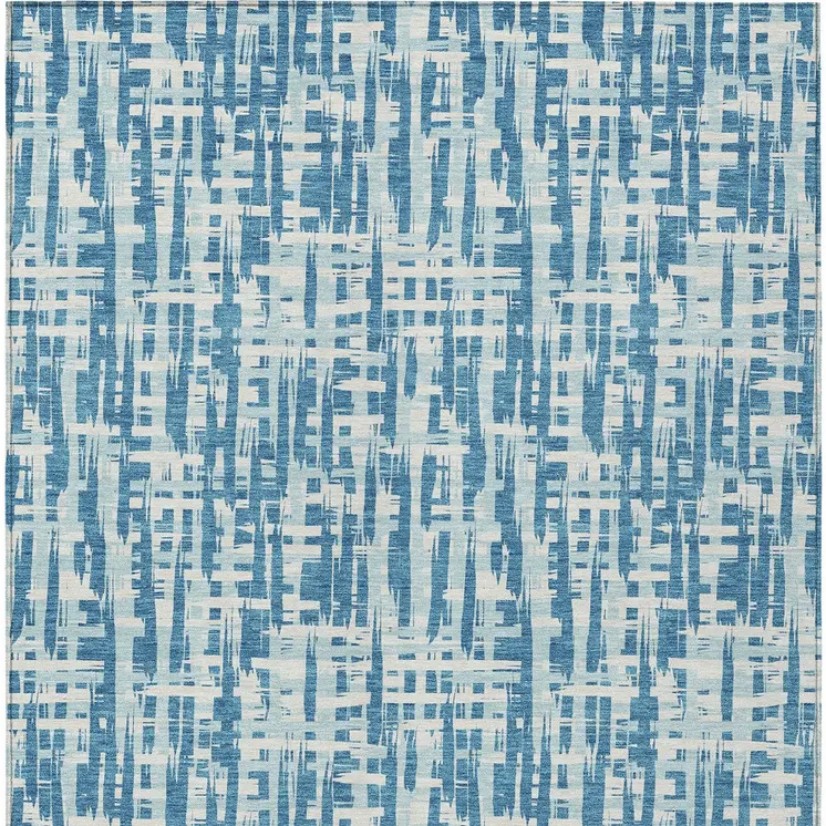 5' X 8' Teal Blue Sky Blue And Ivory Abstract Washable Indoor Outdoor Area Rug