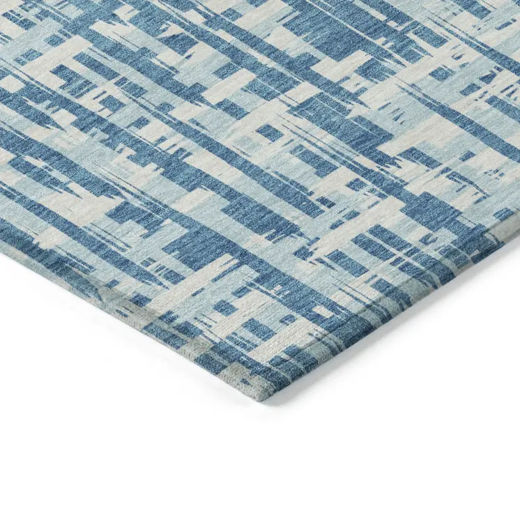 5' X 8' Teal Blue Sky Blue And Ivory Abstract Washable Indoor Outdoor Area Rug
