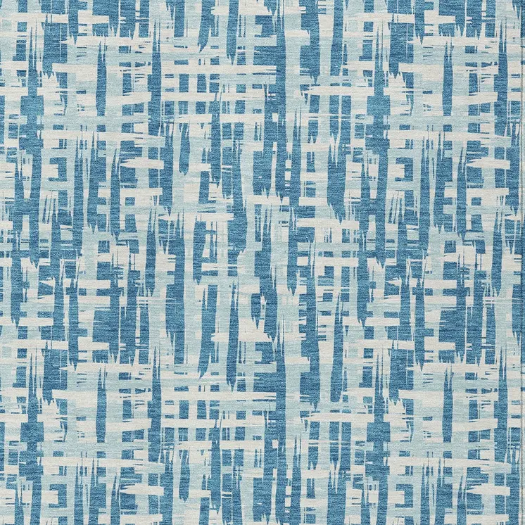 5' X 8' Teal Blue Sky Blue And Ivory Abstract Washable Indoor Outdoor Area Rug