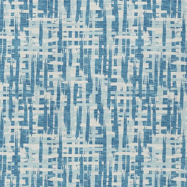 8' X 10' Teal Blue Sky Blue And Ivory Abstract Washable Indoor Outdoor Area Rug