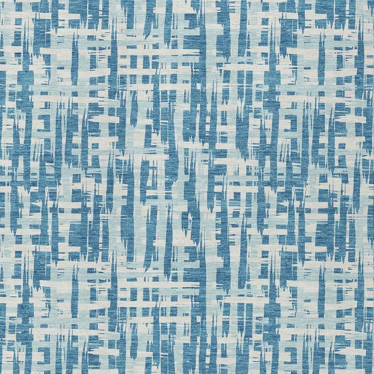 9' X 12' Teal Blue Sky Blue And Ivory Abstract Washable Indoor Outdoor Area Rug