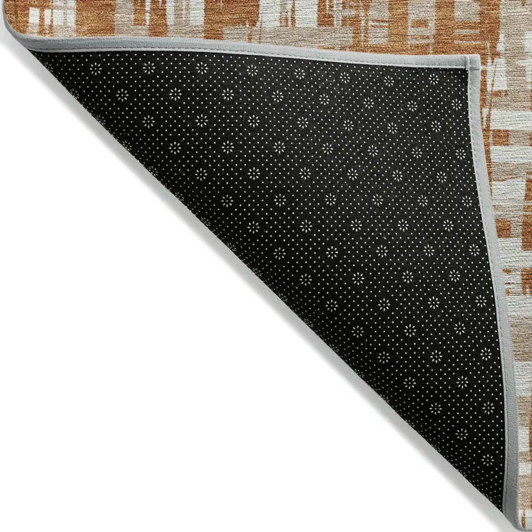 3' X 5' Terra Cotta Tan And Ivory Abstract Washable Indoor Outdoor Area Rug