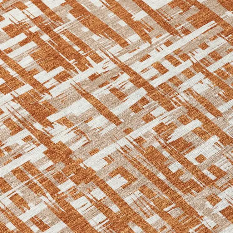 3' X 5' Terra Cotta Tan And Ivory Abstract Washable Indoor Outdoor Area Rug