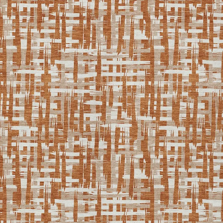 5' X 8' Terra Cotta Tan And Ivory Abstract Washable Indoor Outdoor Area Rug