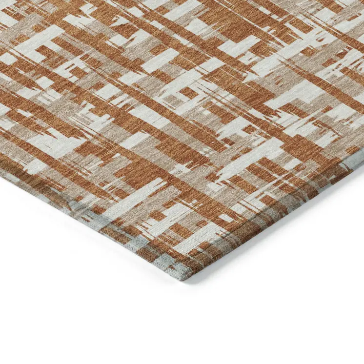 8' Terra Cotta Tan And Ivory Round Abstract Washable Indoor Outdoor Area Rug