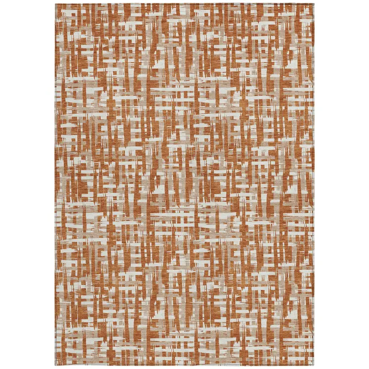 8' X 10' Terra Cotta Tan And Ivory Abstract Washable Indoor Outdoor Area Rug