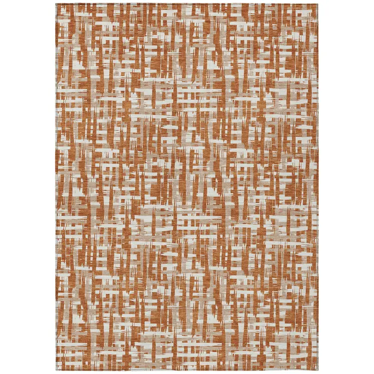 8' X 10' Terra Cotta Tan And Ivory Abstract Washable Indoor Outdoor Area Rug