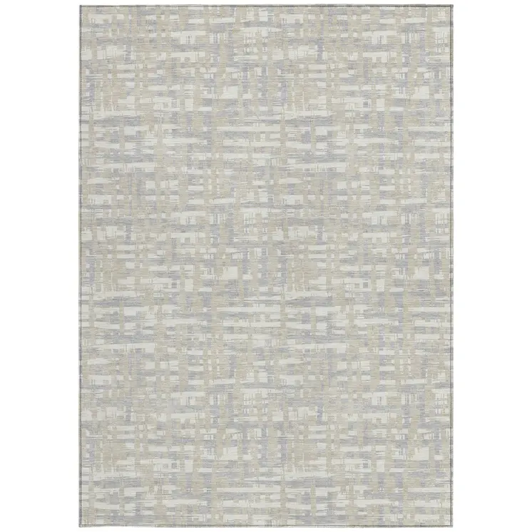 5' X 8' Beige And Gray Abstract Washable Indoor Outdoor Area Rug