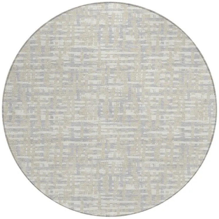 8' Beige And Gray Round Abstract Washable Indoor Outdoor Area Rug