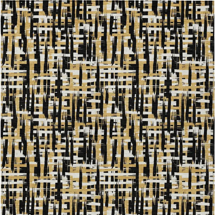 8' X 10' Black Gold And Ivory Abstract Washable Indoor Outdoor Area Rug