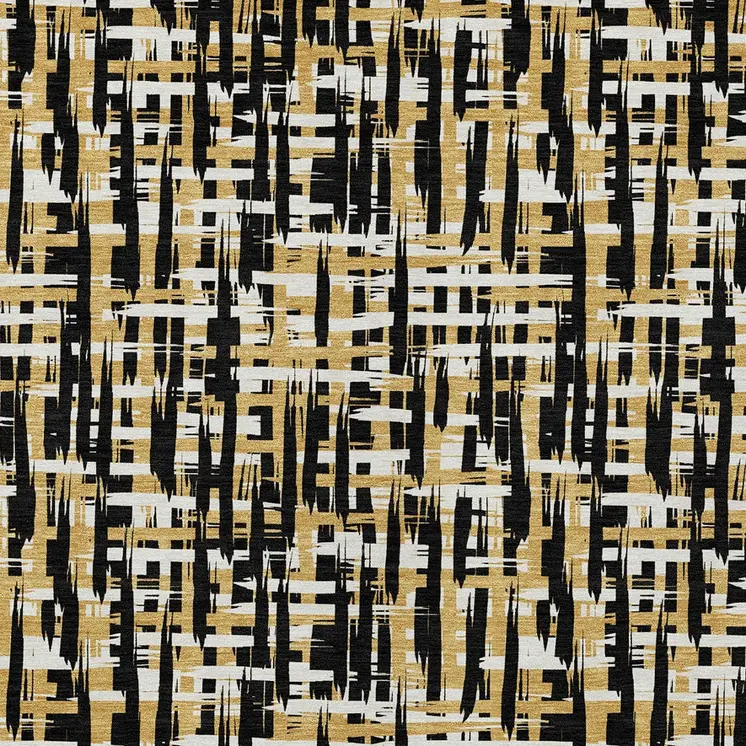 8' X 10' Black Gold And Ivory Abstract Washable Indoor Outdoor Area Rug