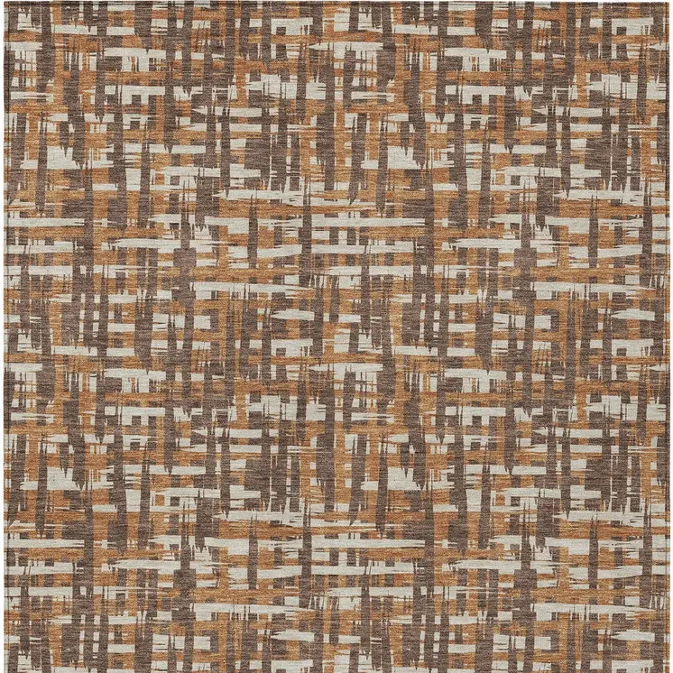 3' X 5' Chocolate Copper And Beige Abstract Washable Indoor Outdoor Area Rug