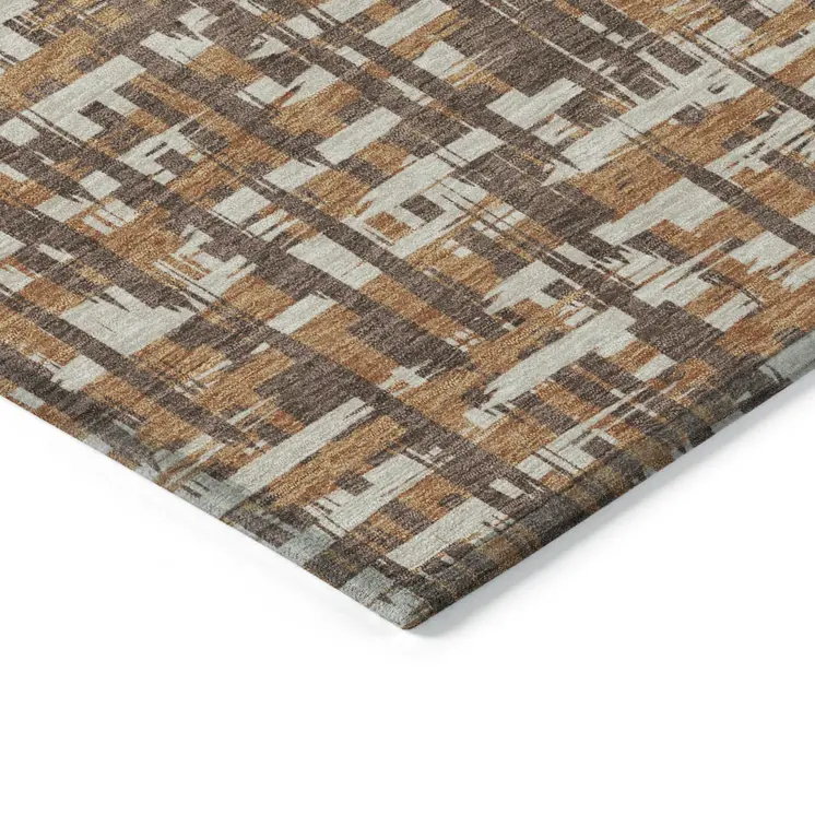 3' X 5' Chocolate Copper And Beige Abstract Washable Indoor Outdoor Area Rug