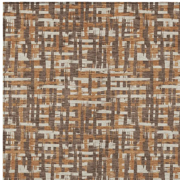 5' X 8' Chocolate Copper And Beige Abstract Washable Indoor Outdoor Area Rug