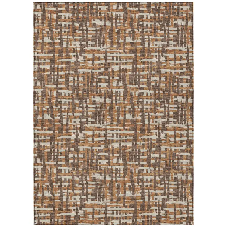 10' X 14' Chocolate Copper And Beige Abstract Washable Indoor Outdoor Area Rug