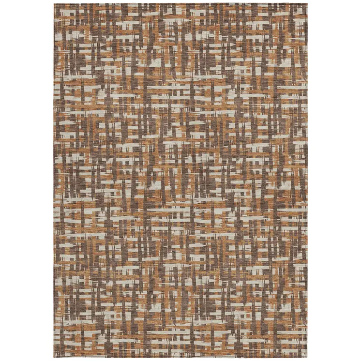 10' X 14' Chocolate Copper And Beige Abstract Washable Indoor Outdoor Area Rug