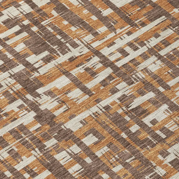 10' X 14' Chocolate Copper And Beige Abstract Washable Indoor Outdoor Area Rug